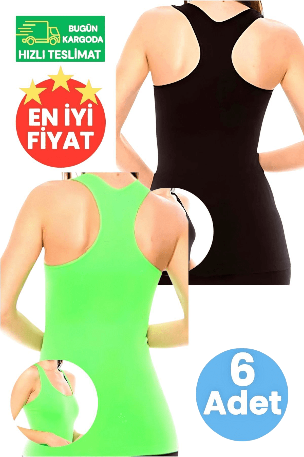 Kadın 3 Siyah ve 3 Neon Yeşil 6'lı Sporcu Atlet Fitness, Pilates , Yoga Atlet 