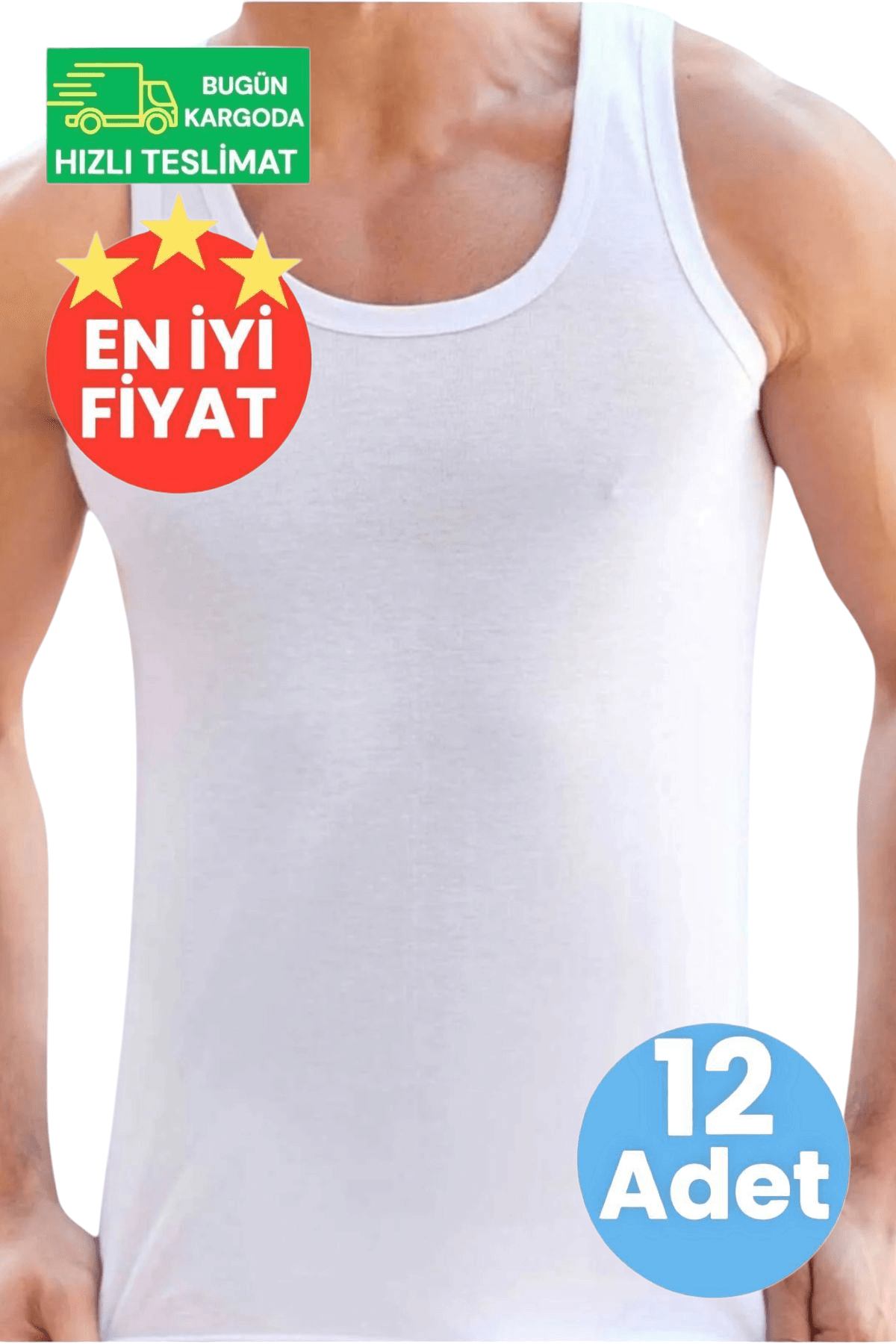 Erkek Pamuklu Dört Mevsim Beyaz 12'li Atlet