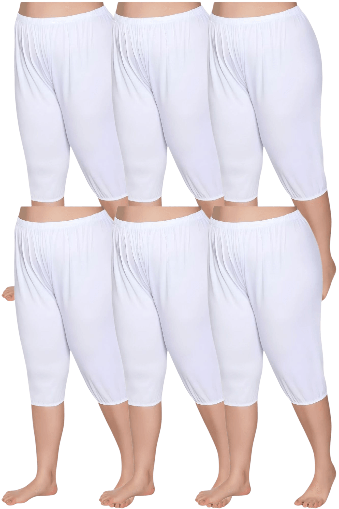 Kadın %100 Pamuklu Lastikli Kısa Pijama Beyaz 6'lı Paçalı Don
