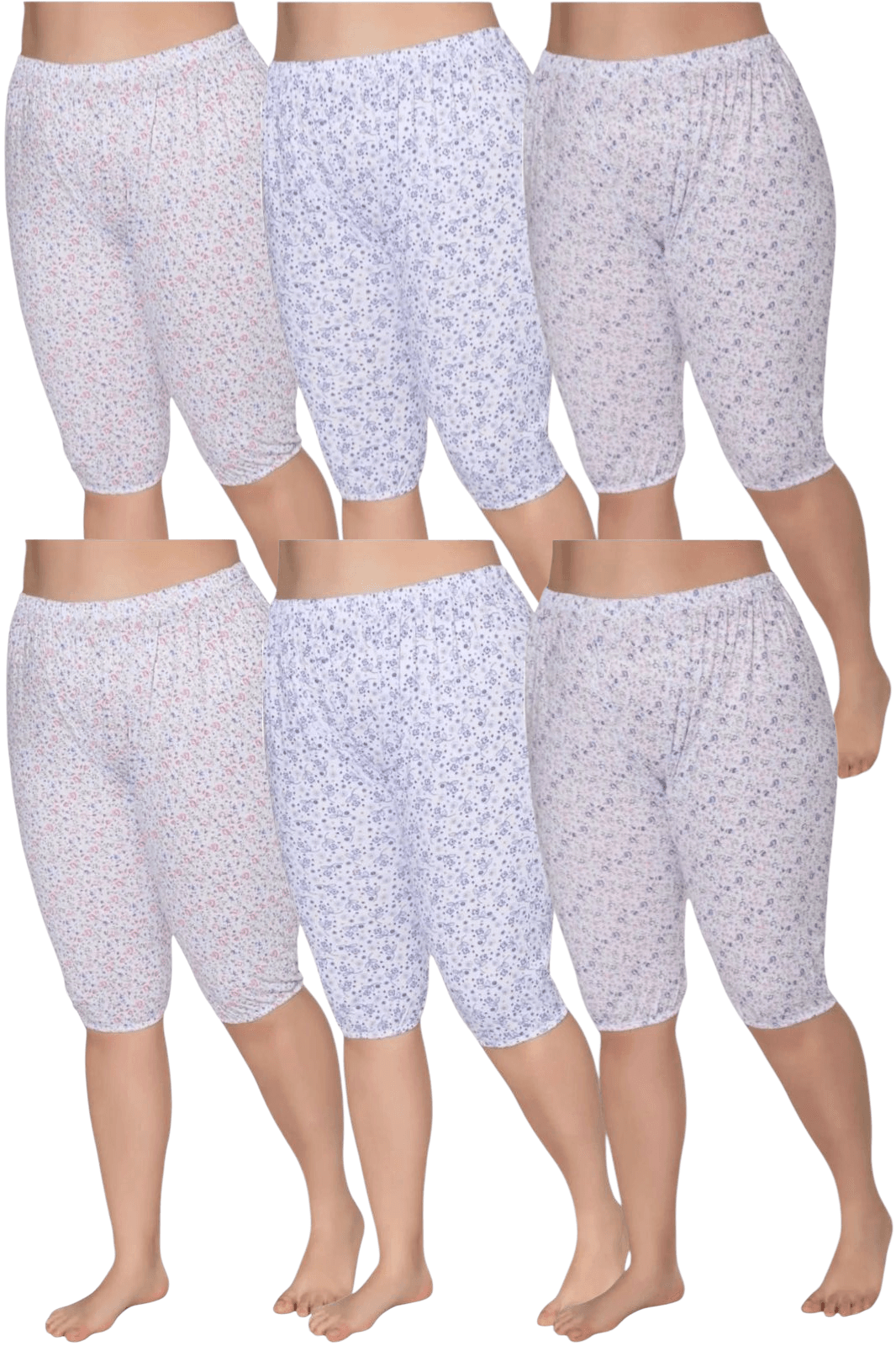  Kadın %100 Pamuklu Desenli Emprime Kısa Lastikli Pijama 6'lı Paçalı Don 