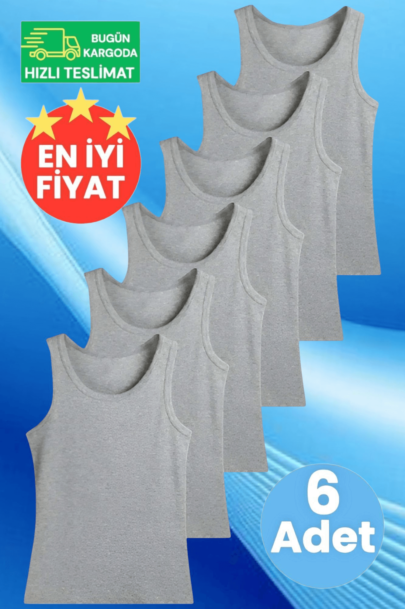 Erkek Çocuk Pamuklu Dört Mevsim Gri 6'lı Atlet
