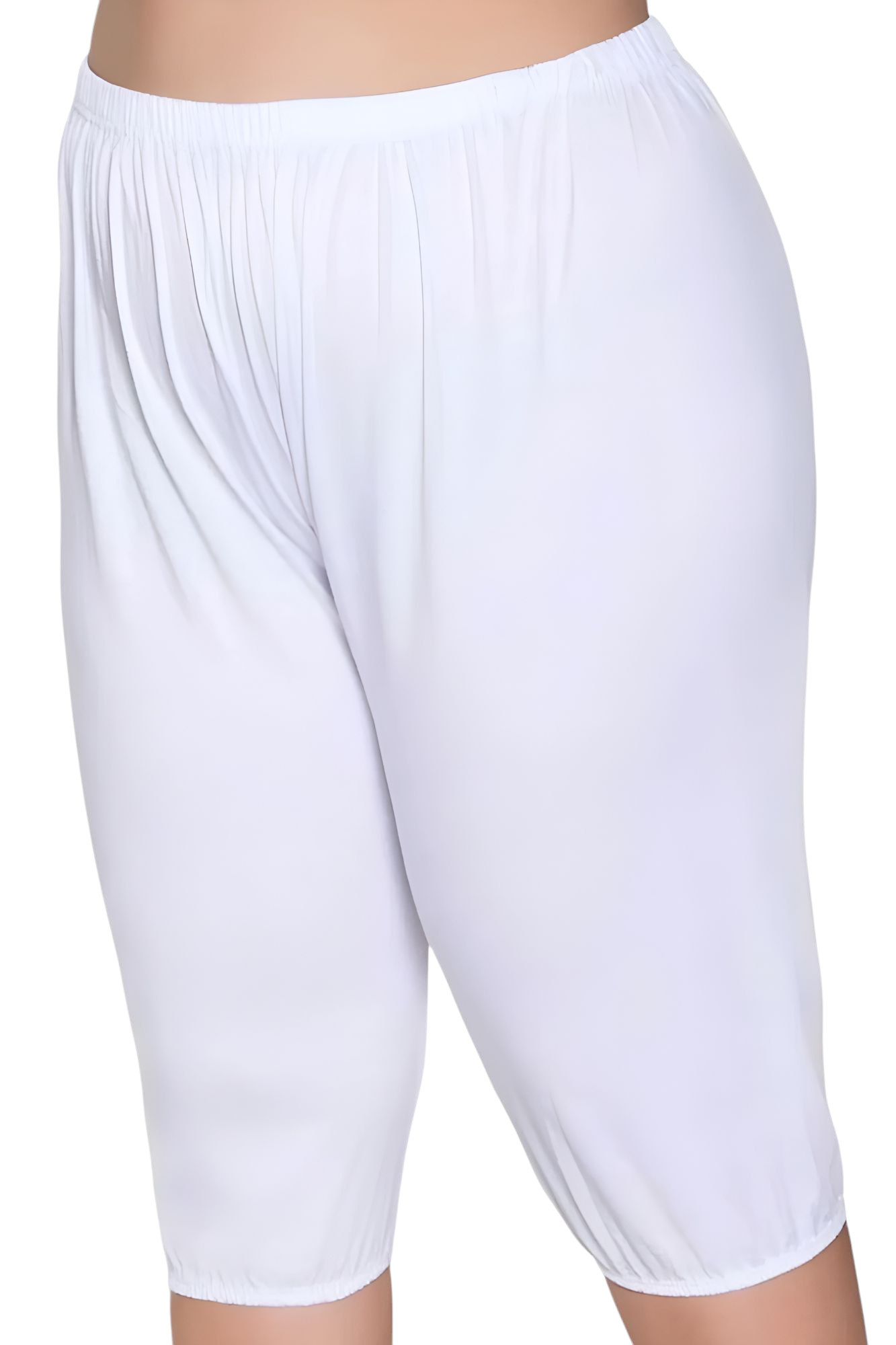 Kadın %100 Pamuklu Lastikli Kısa Pijama Beyaz 3'lü Paçalı Don