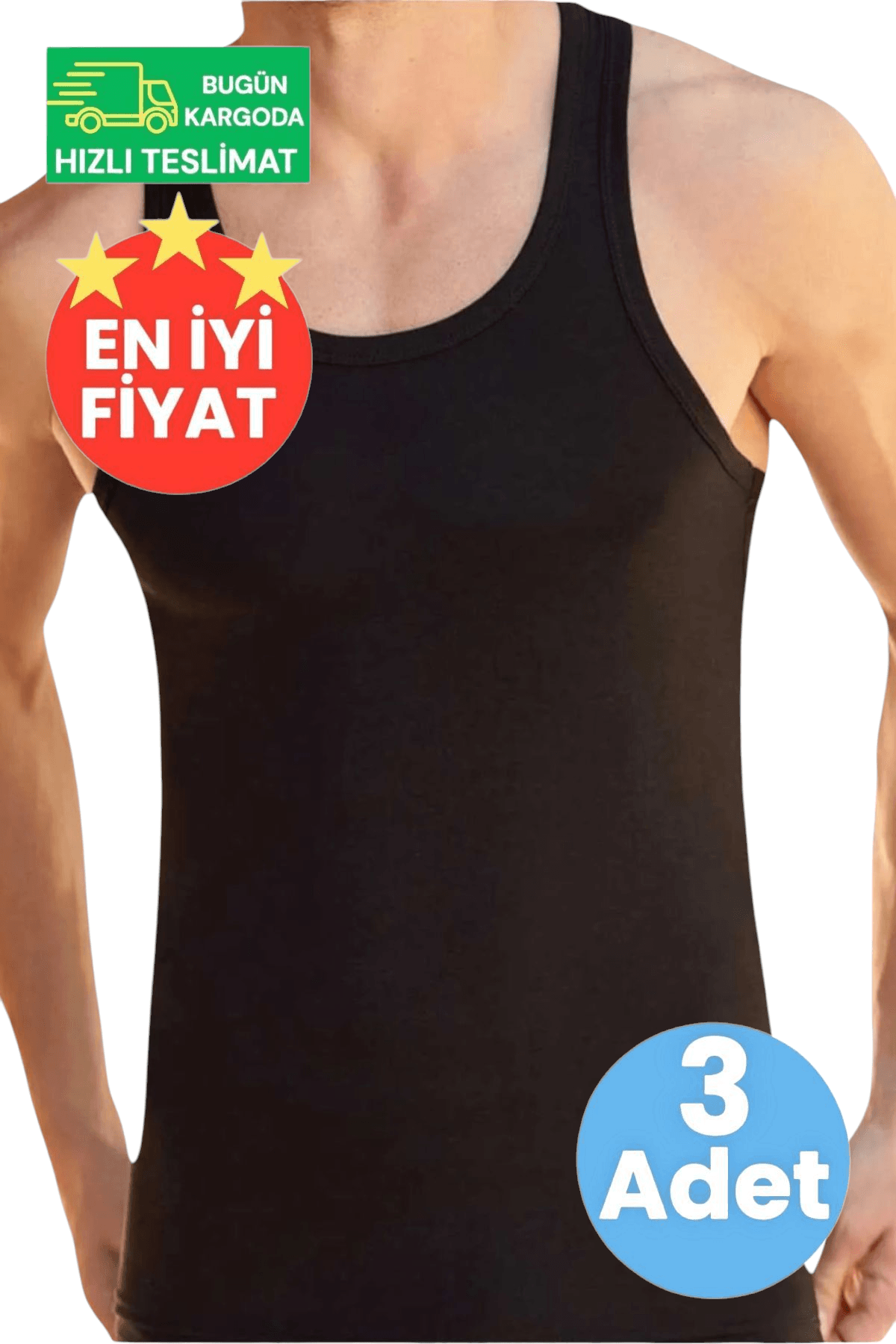 Erkek Pamuklu Dört Mevsim 3 Siyah 3 Beyaz Atlet