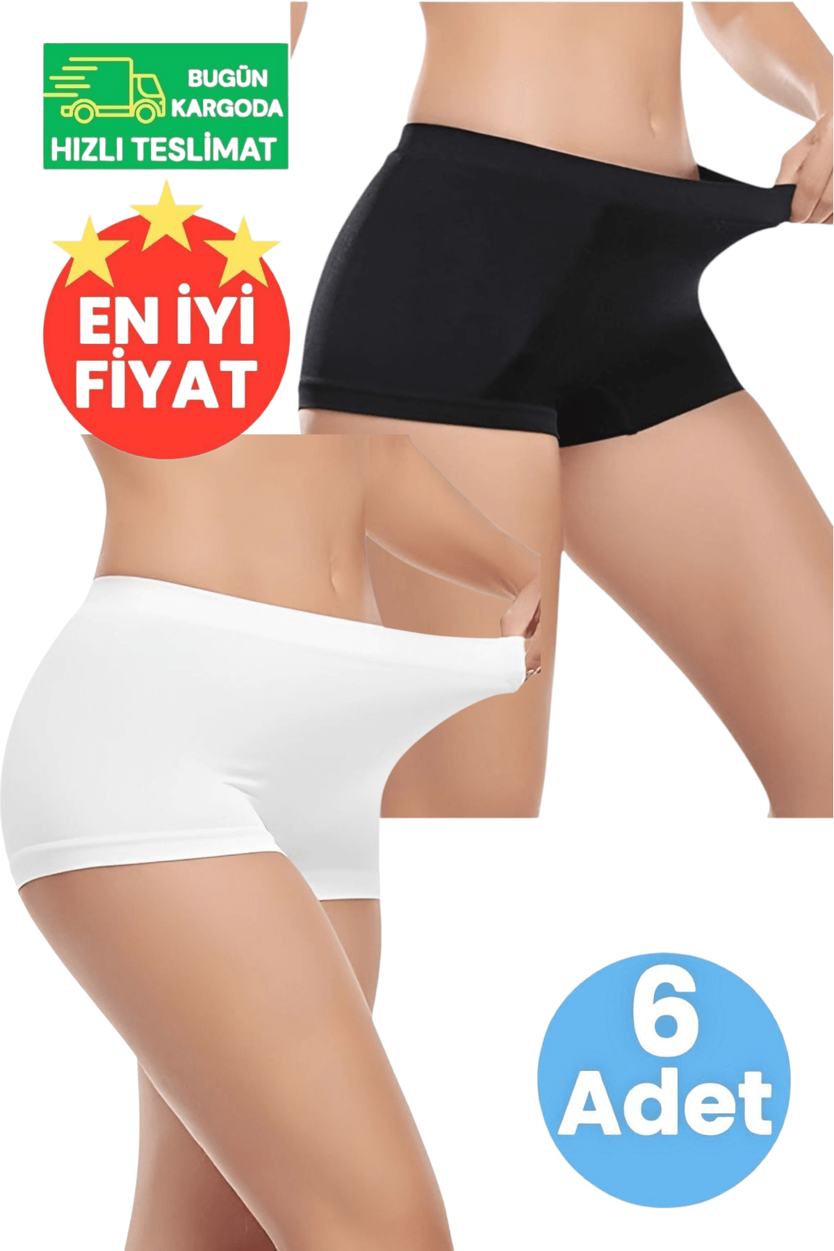 Kadın Dikişsiz 3 Beyaz ve 3 Siyah 6'lı  Boxer 