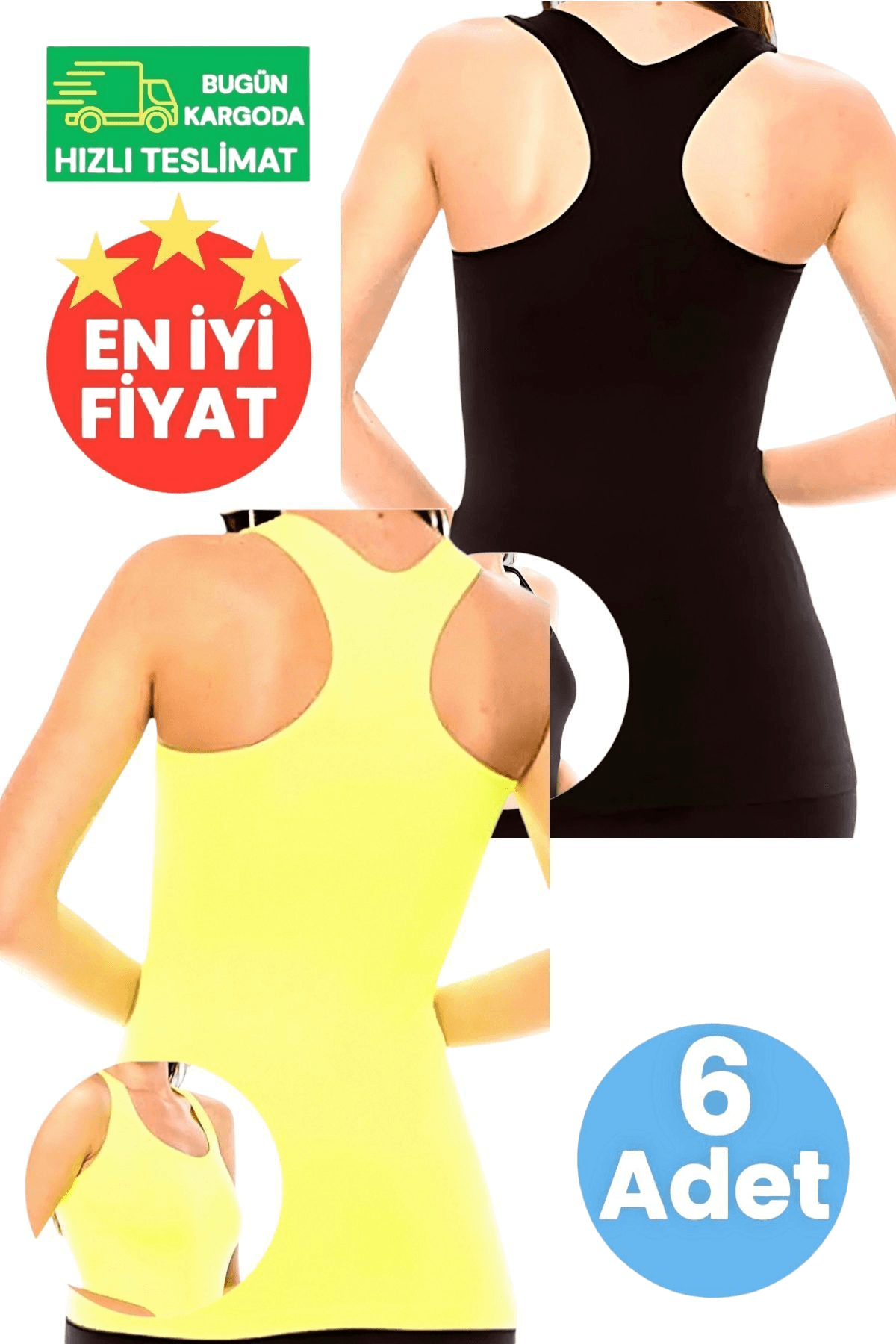 Kadın 3 Siyah ve 3 Neon Sarı 6'lı Sporcu Atlet Fitness, Pilates , Yoga Atlet 