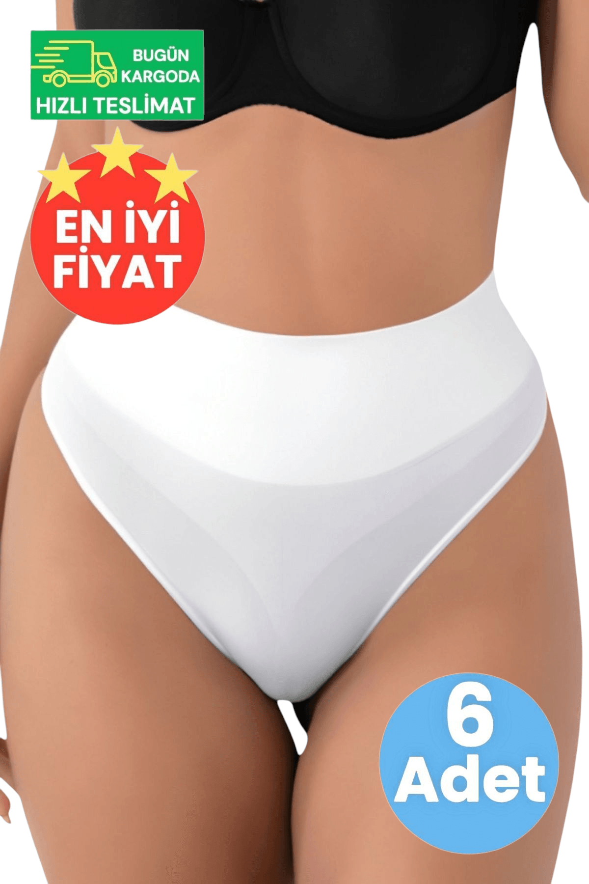 Kadın Dikişsiz Alt Karın Toparlayıcı Beyaz 6'lı String Külot Korse