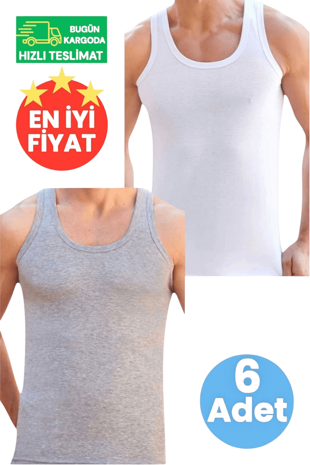 Erkek Pamuklu Dört Mevsim 3 Beyaz 3 Gri Atlet