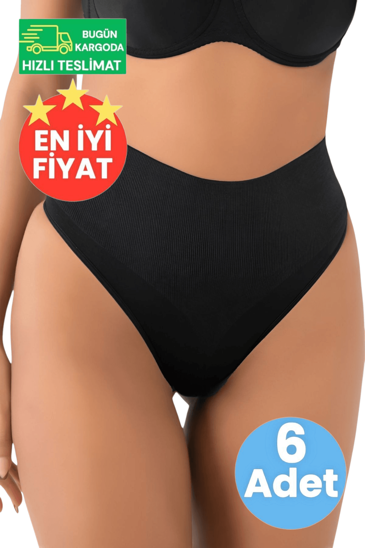 Kadın Dikişsiz Alt Karın Toparlayıcı Siyah 6'lı String Külot Korse