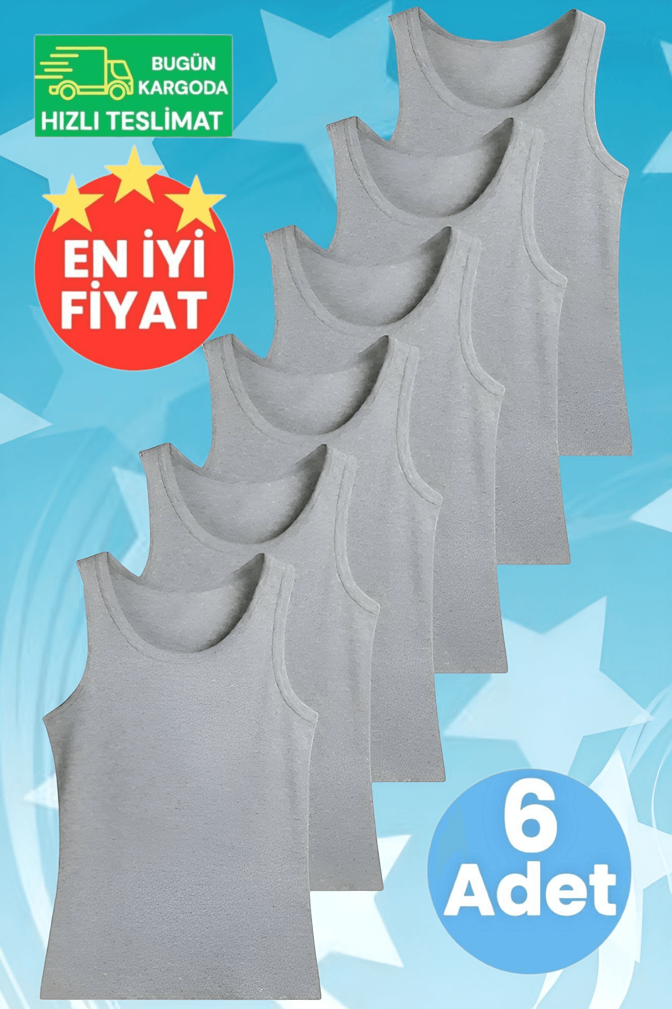 Erkek Çocuk Pamuklu Dört Mevsim Gri 6'lı Atlet