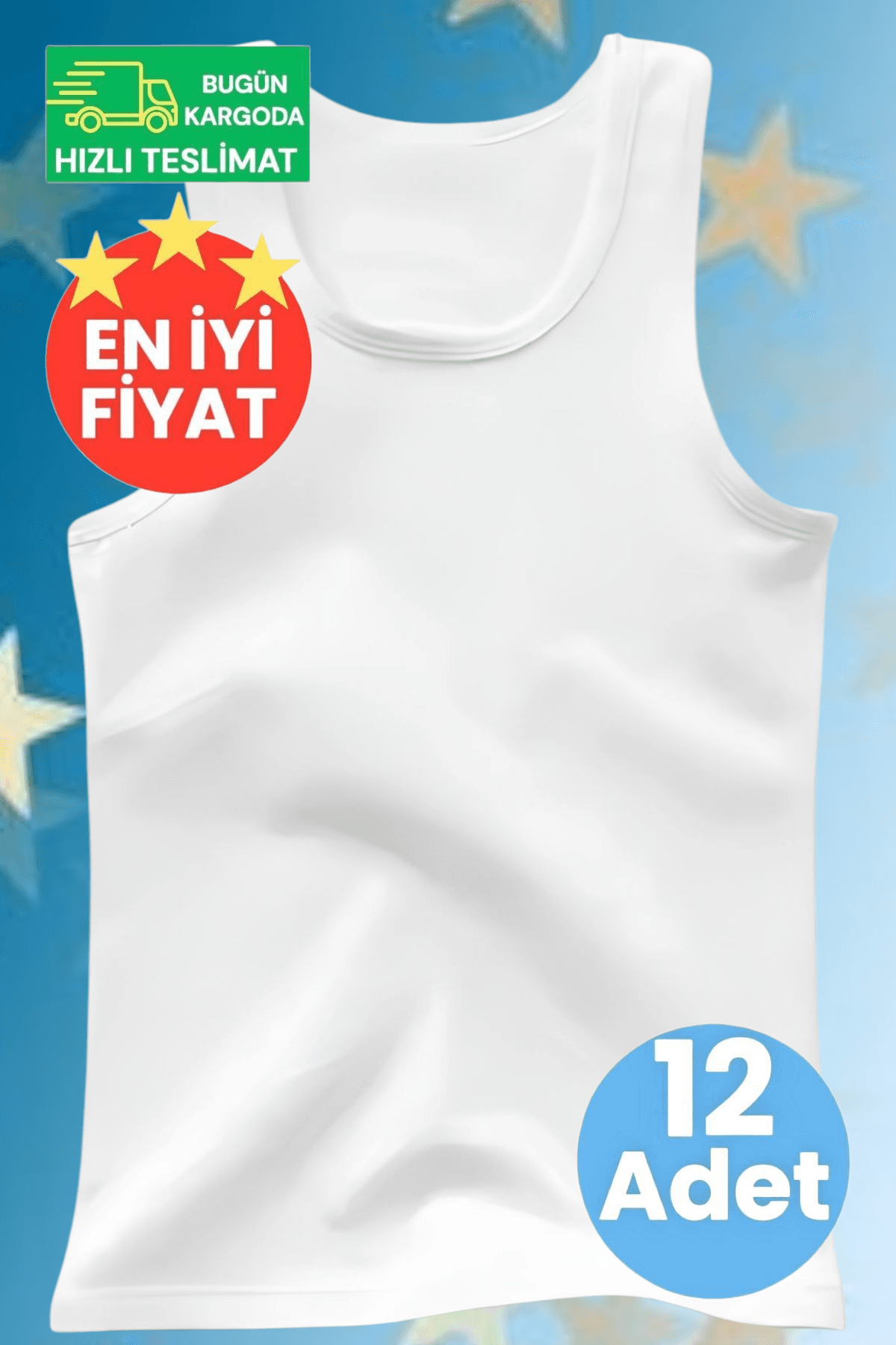 Erkek Çocuk Pamuklu Dört Mevsim Beyaz 12'li Atlet