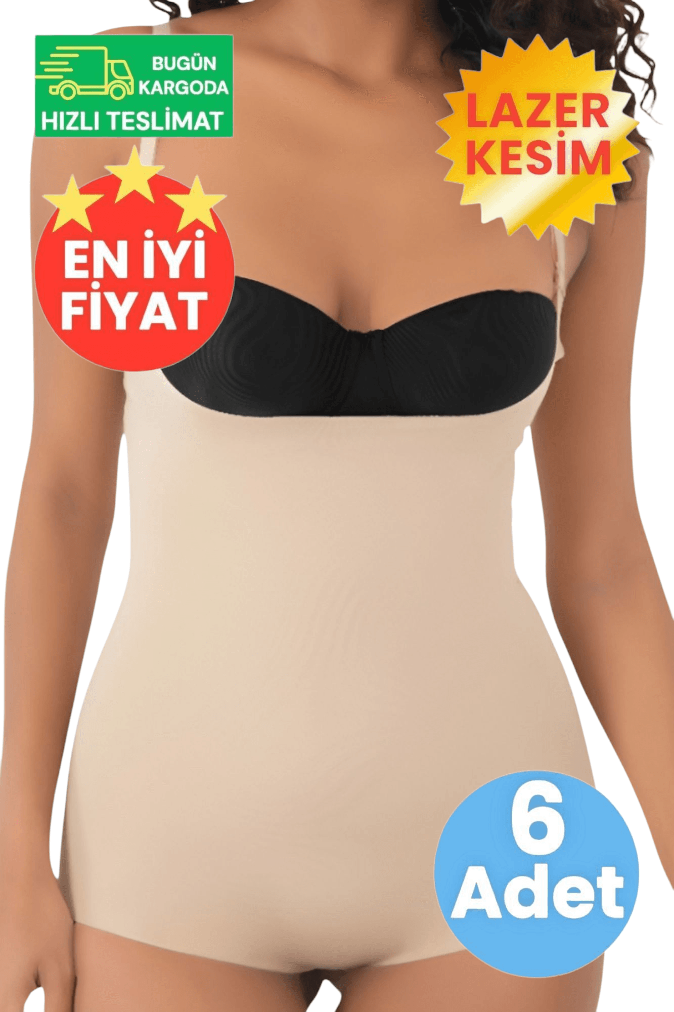 Kadın Lazer Kesim İnceltici ve Toparlayıcı Göğüs Altı Askılı Ten Rengi 6'lı Body Korse