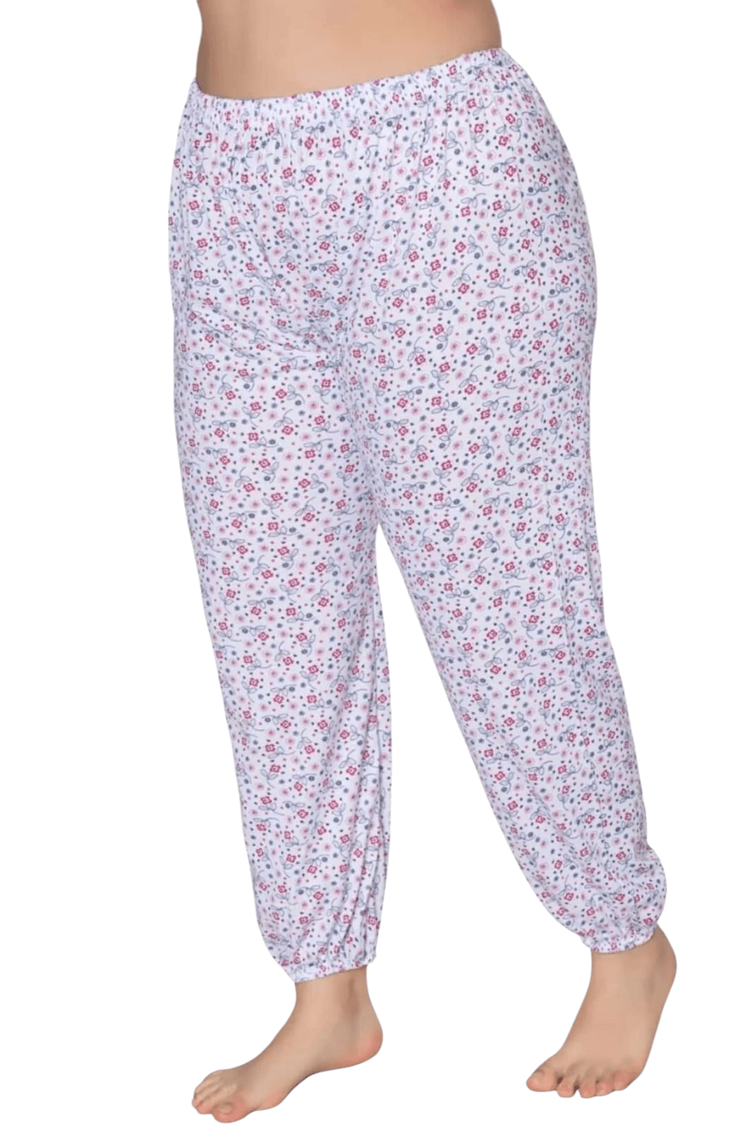 Kadın %100 Pamuklu Desenli Emprime Lastikli Uzun Pijama 6'lı Lastik Paçalı Don 