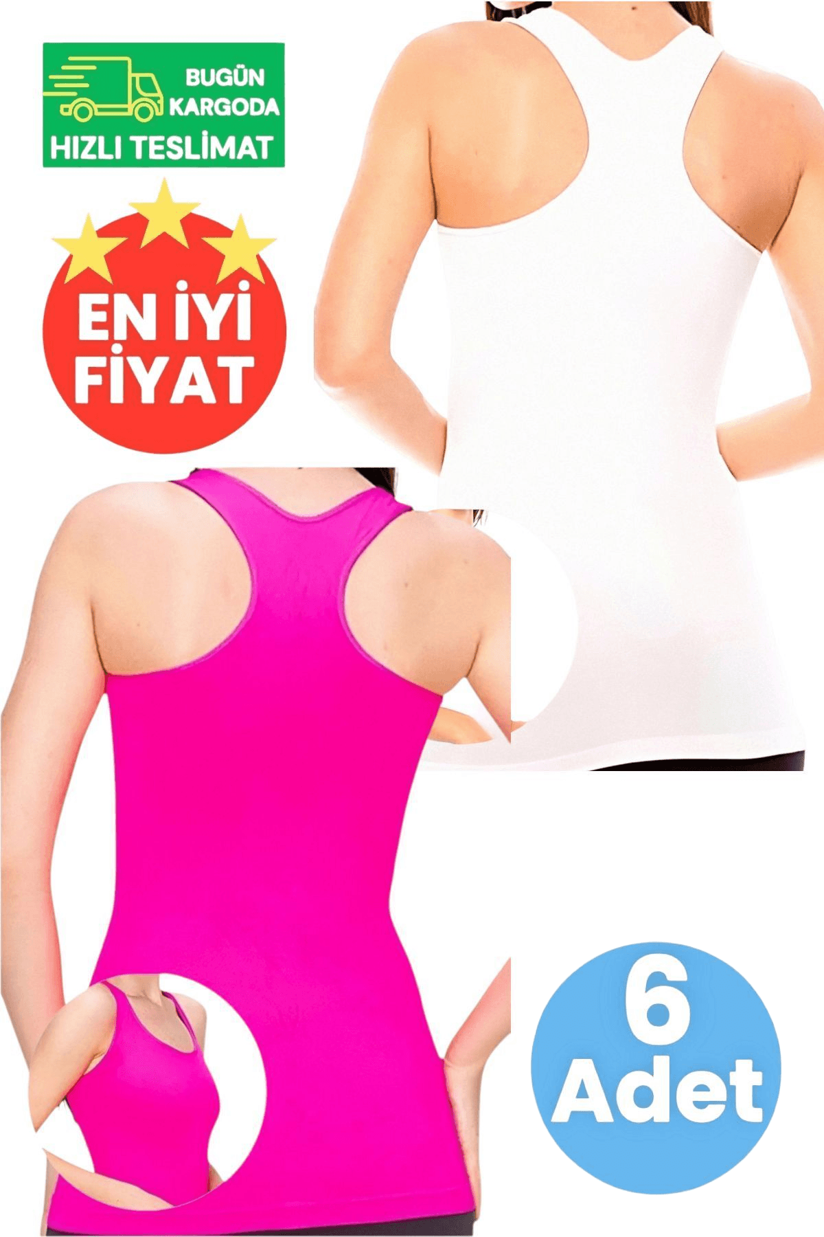 Kadın 3 Beyaz ve 3 Neon Fuşya 6'lı Sporcu Atlet Fitness, Pilates , Yoga Atlet 