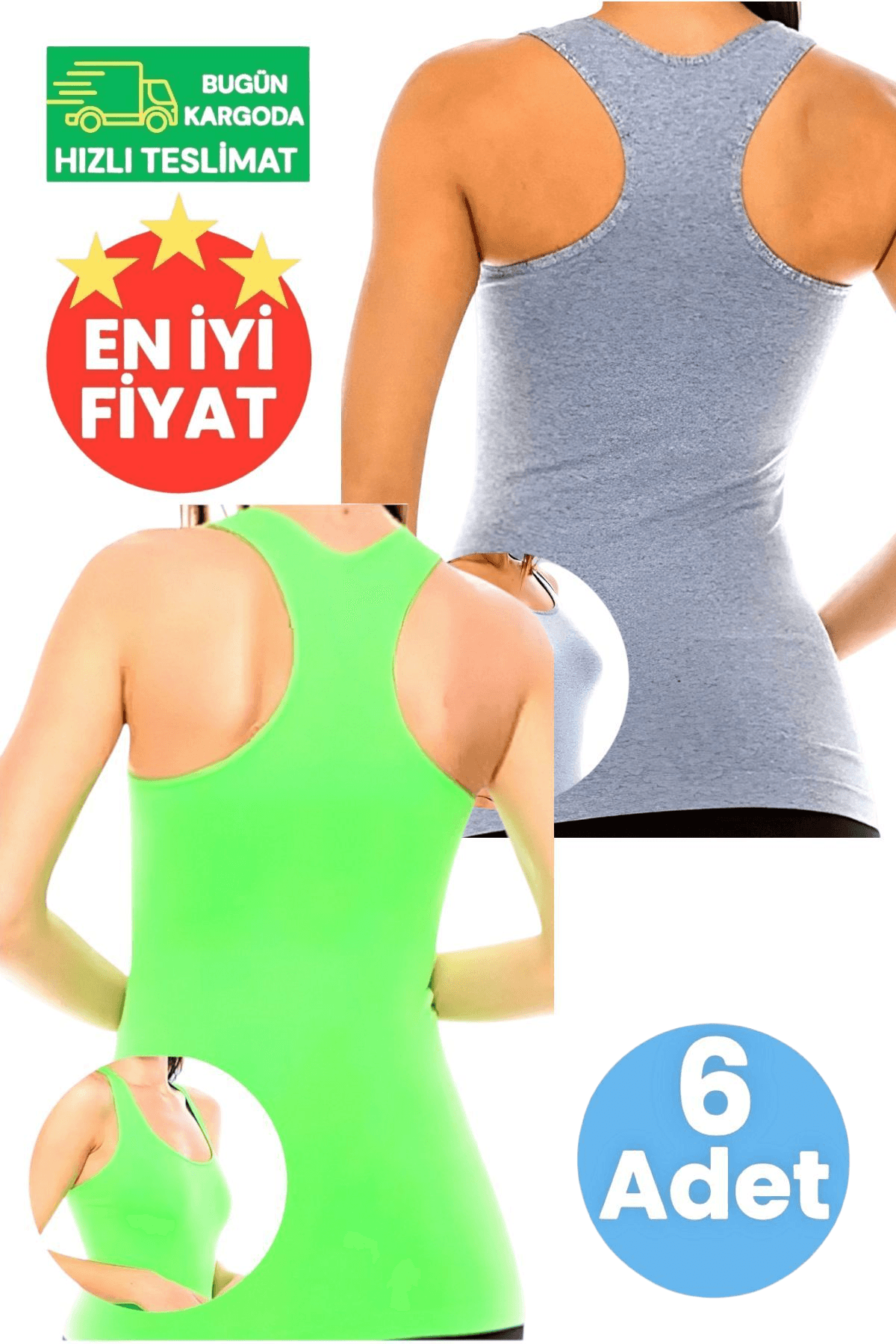 Kadın 3 Gri ve 3 Neon Yeşil 6'lı Sporcu Atlet Fitness, Pilates , Yoga Atlet 