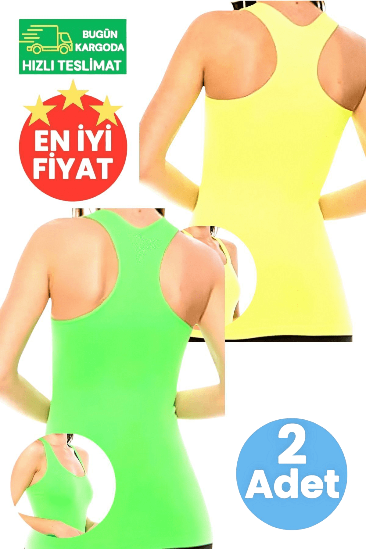 Kadın Neon Sarı ve Neon Yeşil 2'li Sporcu Atlet Fitness, Pilates , Yoga Atlet 