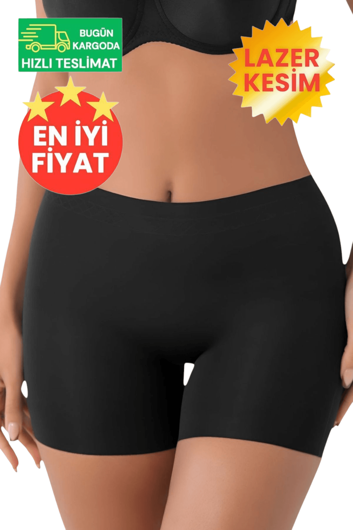 Kadın Lazer Kesim İnceltici ve Toparlayıcı Yüksek Bel Siyah Boxer Korse
