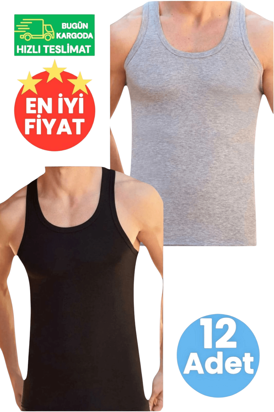 Erkek Pamuklu Dört Mevsim 6 Gri 6 Siyah Atlet