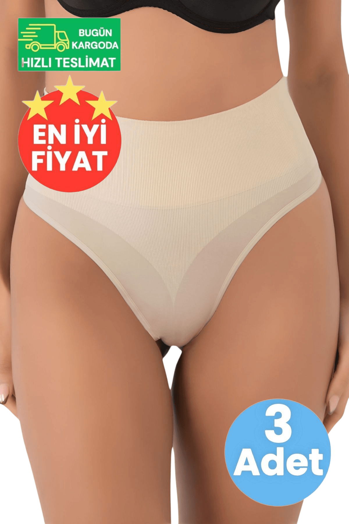 Kadın Dikişsiz Alt Karın Toparlayıcı Ten Rengi 3'lü String Külot Korse