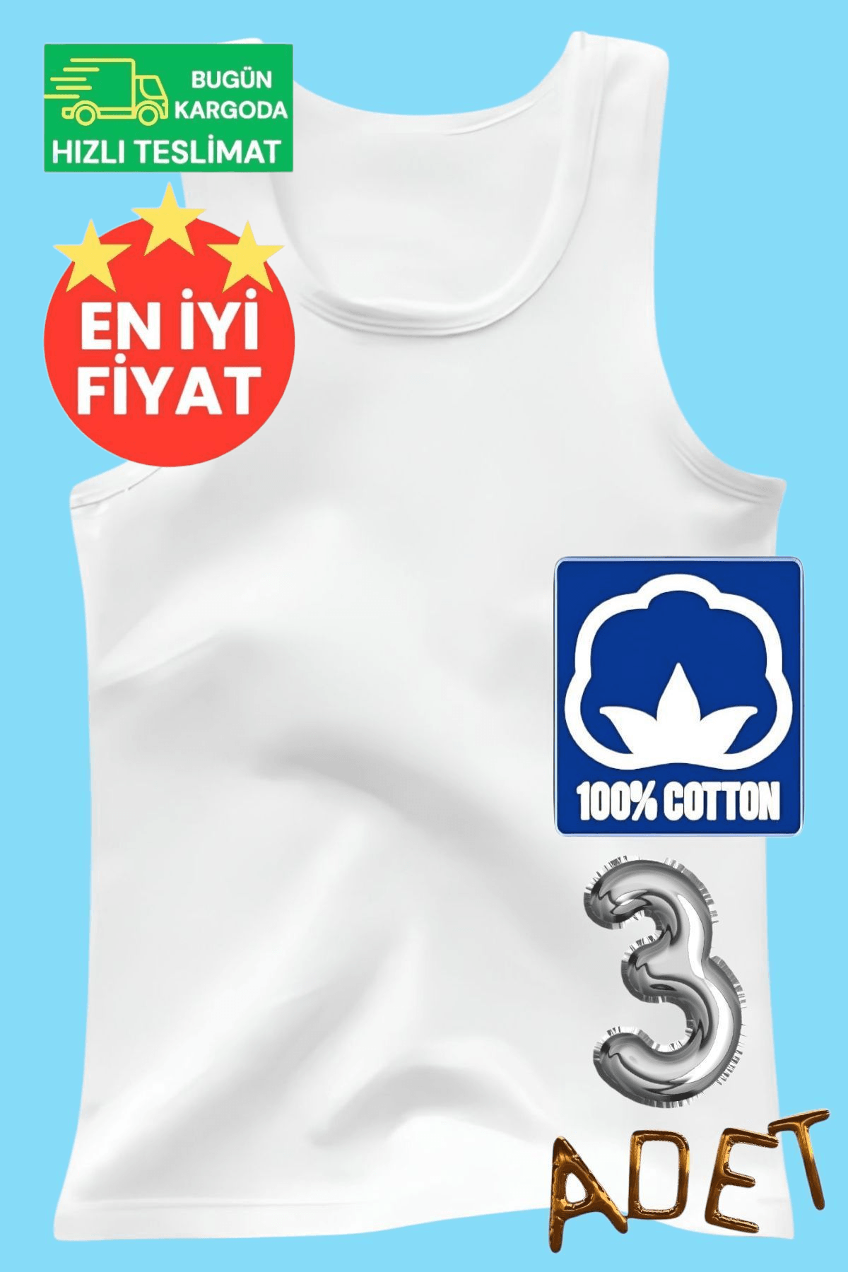 Erkek Çocuk Premium % 100 Pamuklu Beyaz 3'lü Atlet