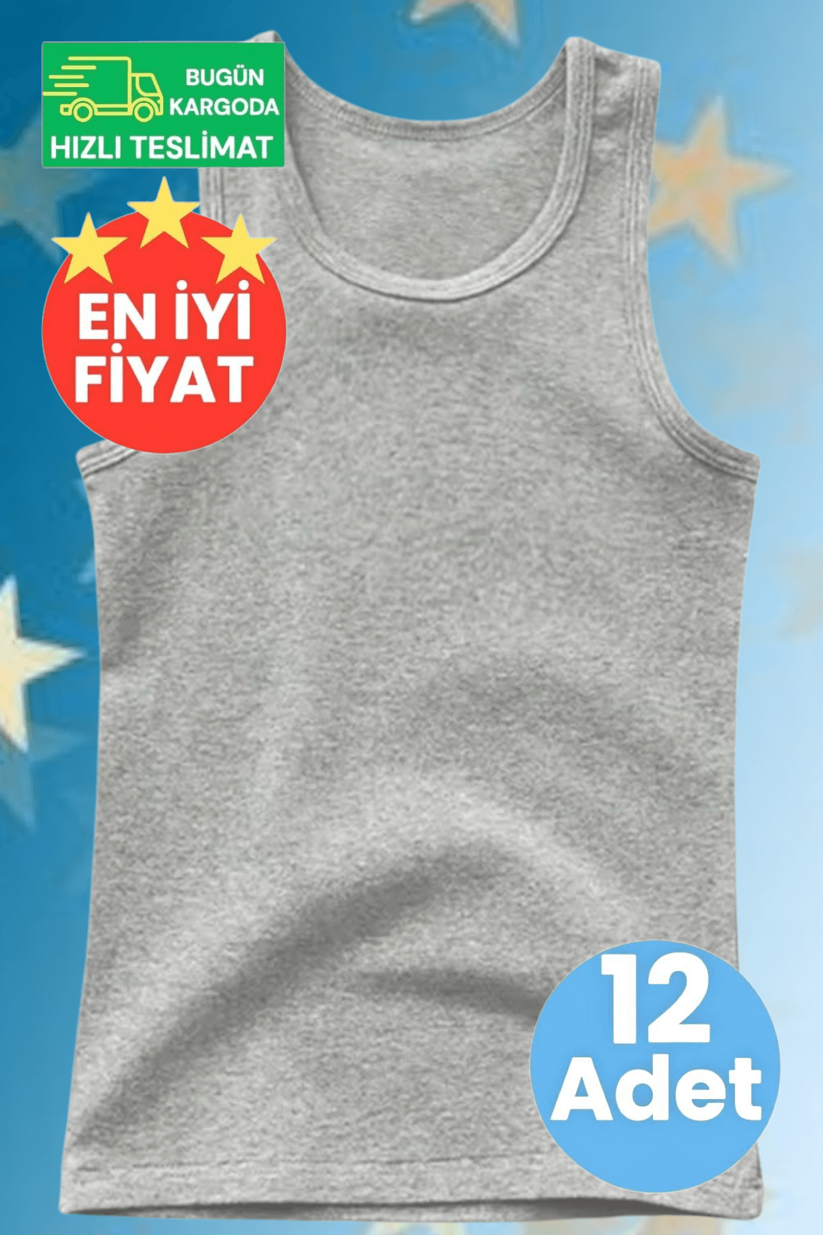 Erkek Çocuk Pamuklu Dört Mevsim Gri 12'li Atlet