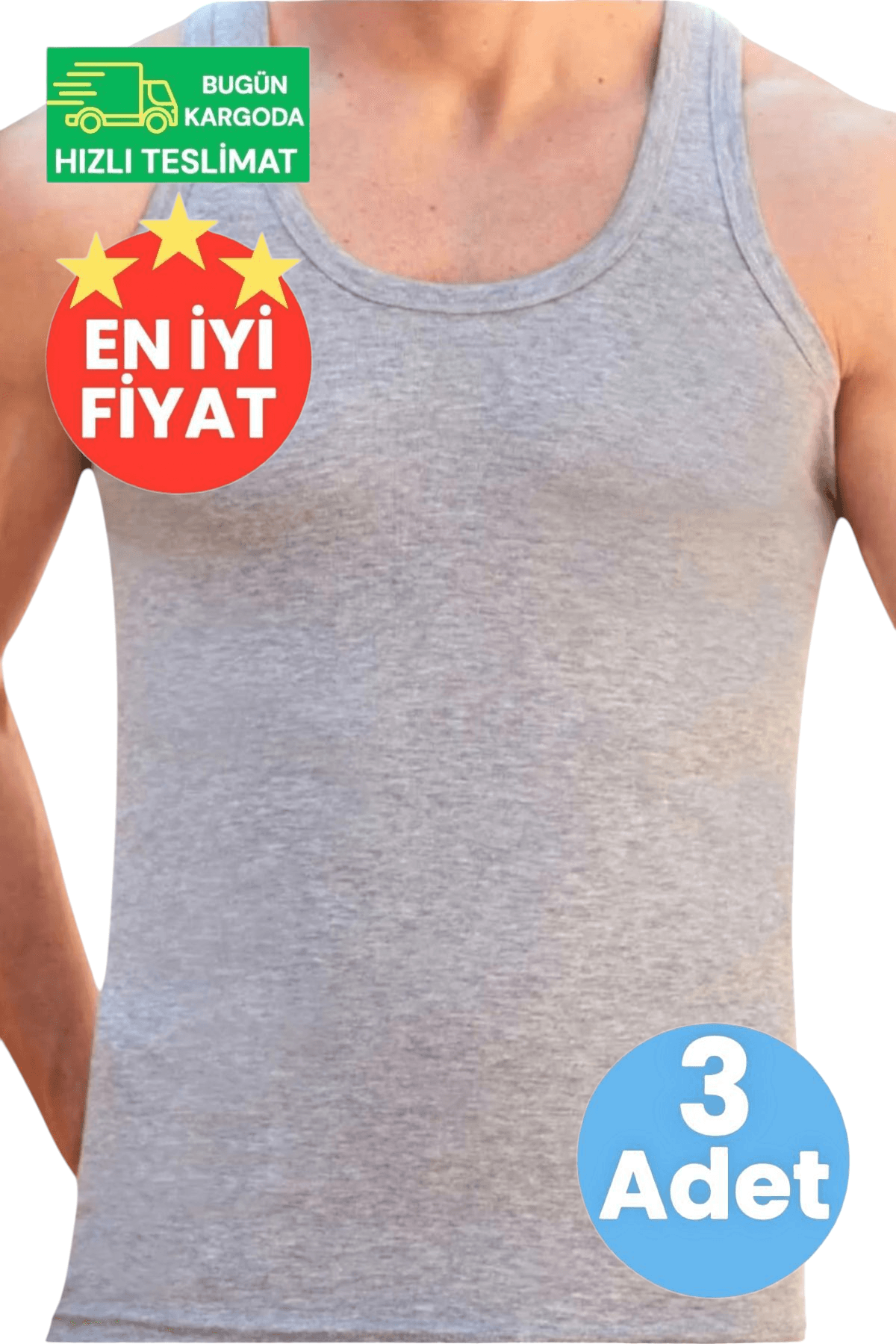 Erkek Pamuklu Dört Mevsim Gri 3 lü Atlet