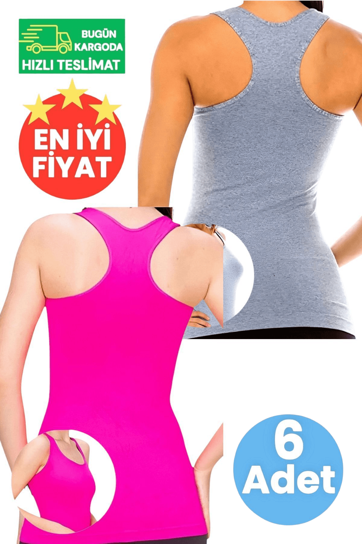 Kadın 3 Gri ve 3 Neon Fuşya 6'lı Sporcu Atlet Fitness, Pilates , Yoga Atlet 