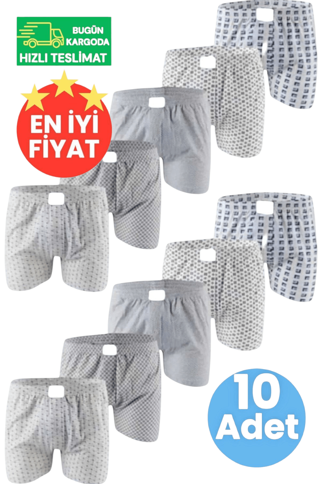 Erkek Pamuklu Dört Mevsim 10'lu Emprime Boxer