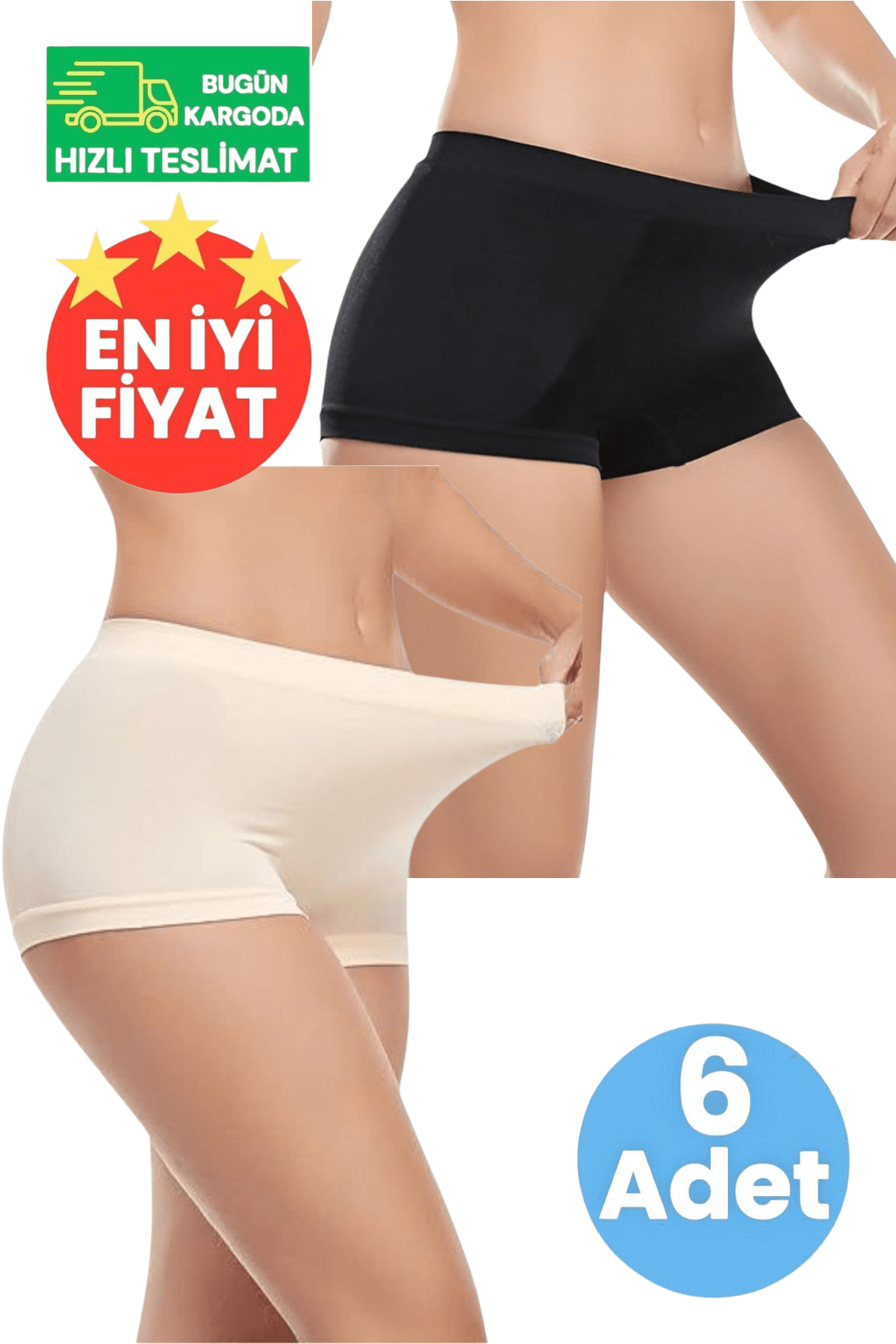 Kadın Dikişsiz 3 Ten Rengi ve 3 Siyah 6'lı Boxer 