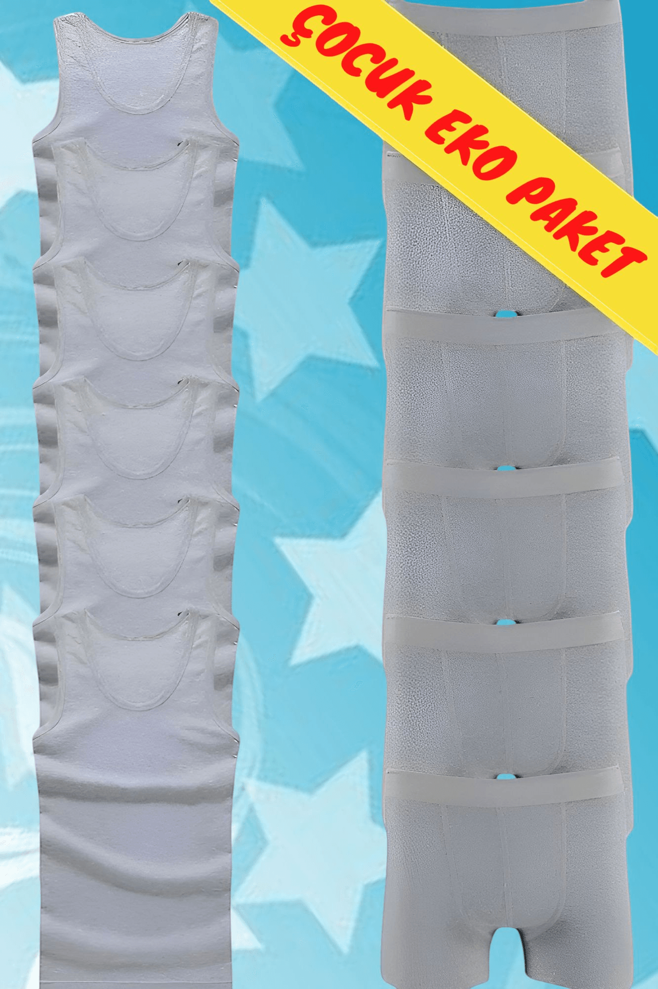 Erkek Çocuk Pamuklu Dört Mevsim 6 Gri Atlet 6 Gri Boxer Set
