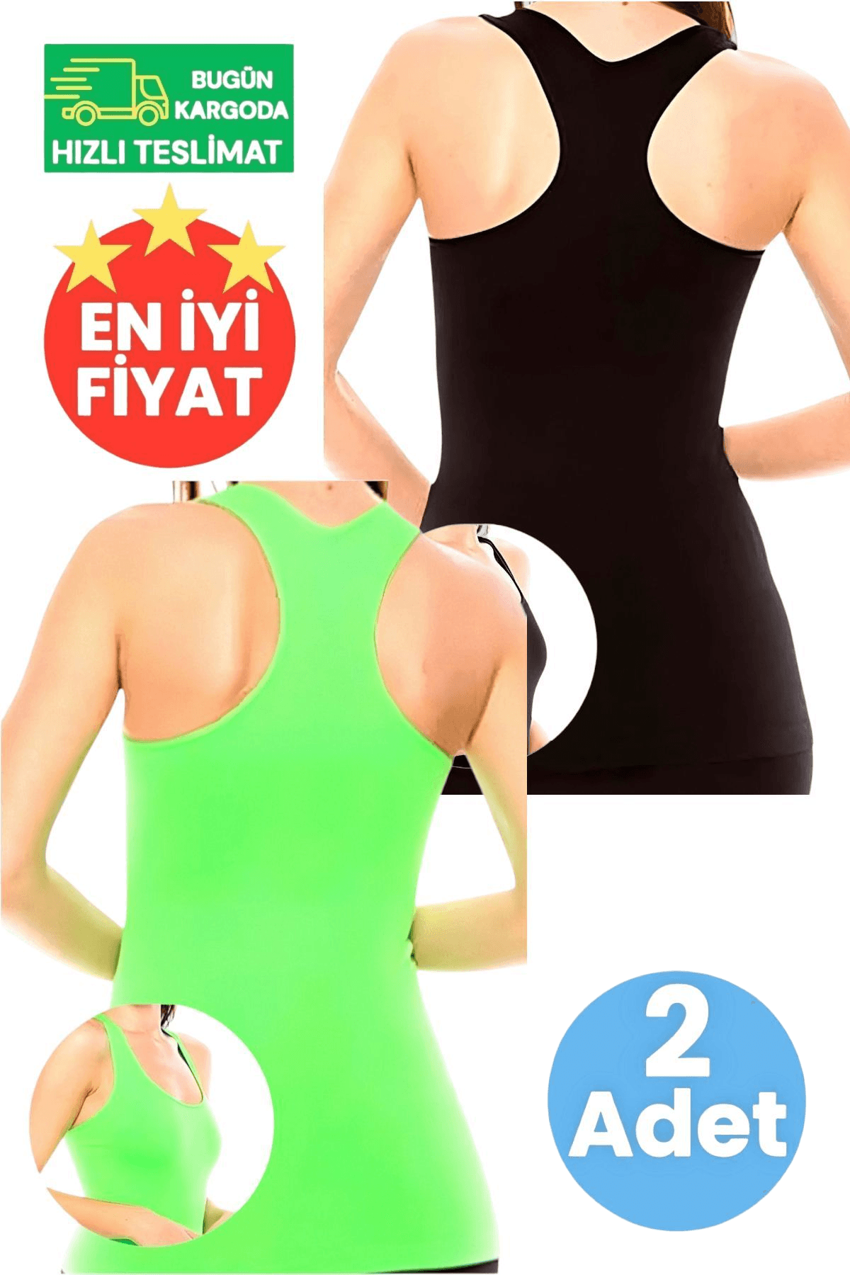 Kadın Siyah ve Neon Yeşil 2'li Sporcu Atlet Fitness, Pilates , Yoga Atlet 