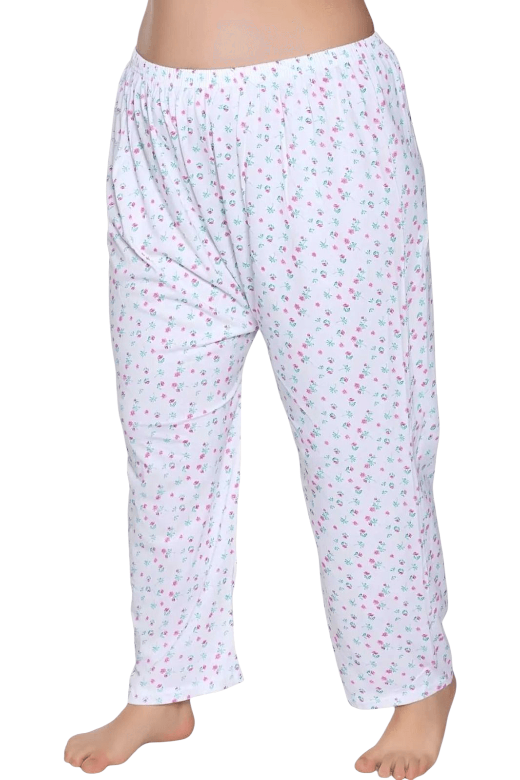 Kadın %100 Pamuklu Desenli Emprime Lastikli Uzun Pijama 3'lü Düz Paçalı Don 