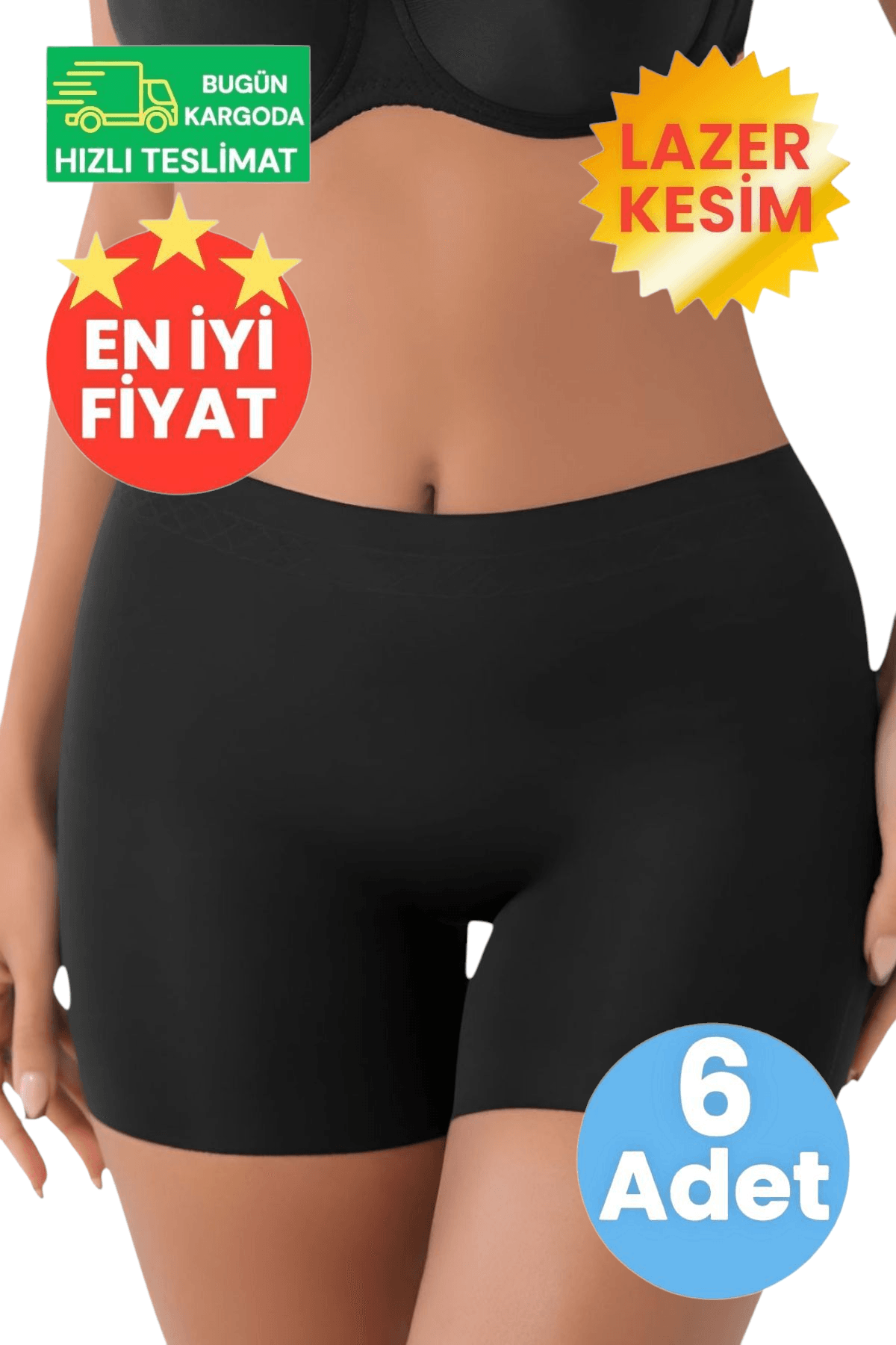 Kadın Lazer Kesim İnceltici ve Toparlayıcı Yüksek Bel Siyah 6'lı Boxer Korse
