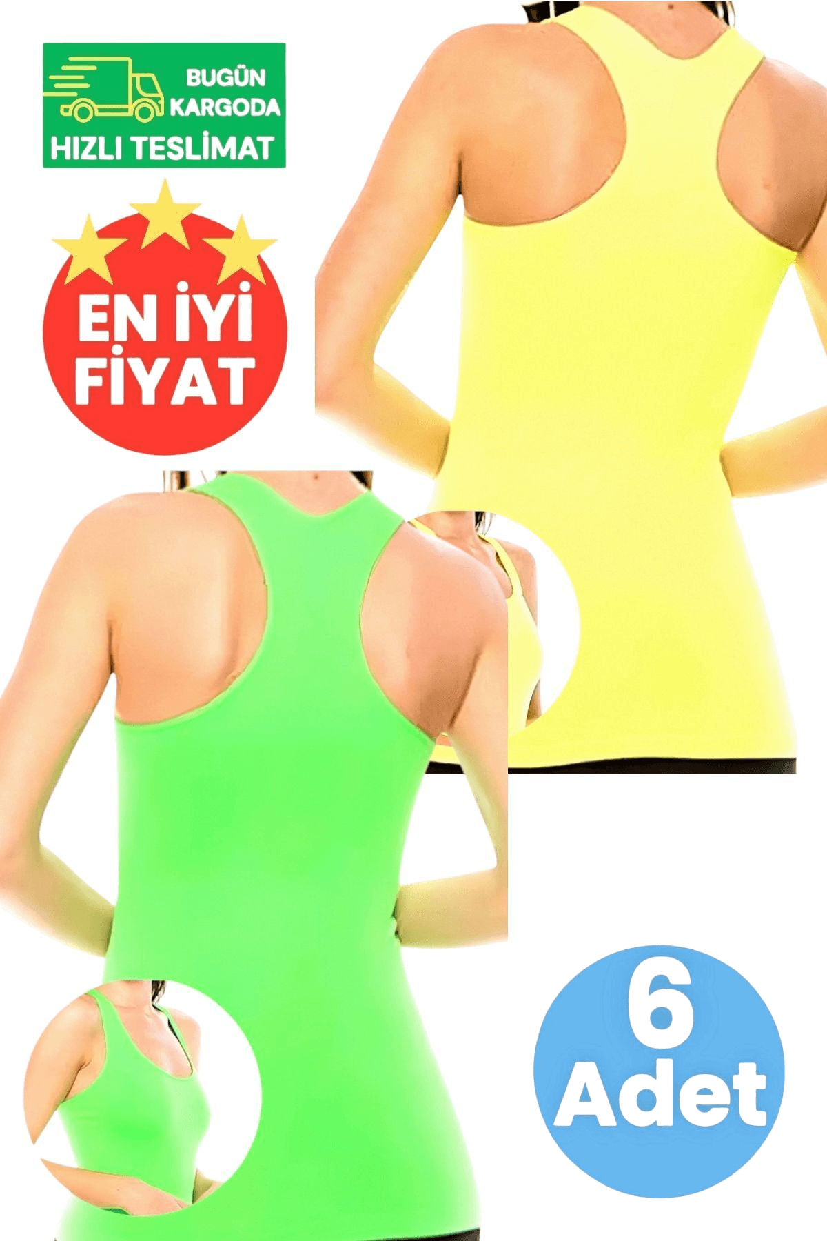 Kadın 3 Neon Sarı ve 3 Neon Yeşil 6'lı Sporcu Atlet Fitness, Pilates , Yoga Atlet 