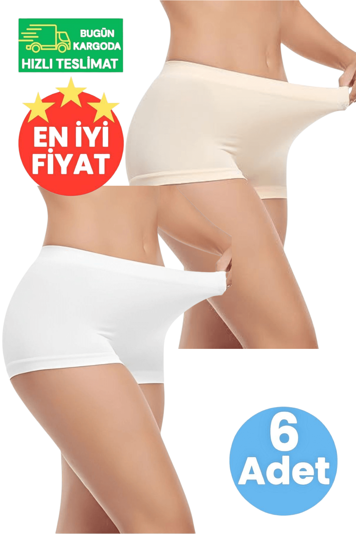 Kadın Dikişsiz 3 Beyaz ve 3 Ten Rengi  6'lı Boxer 