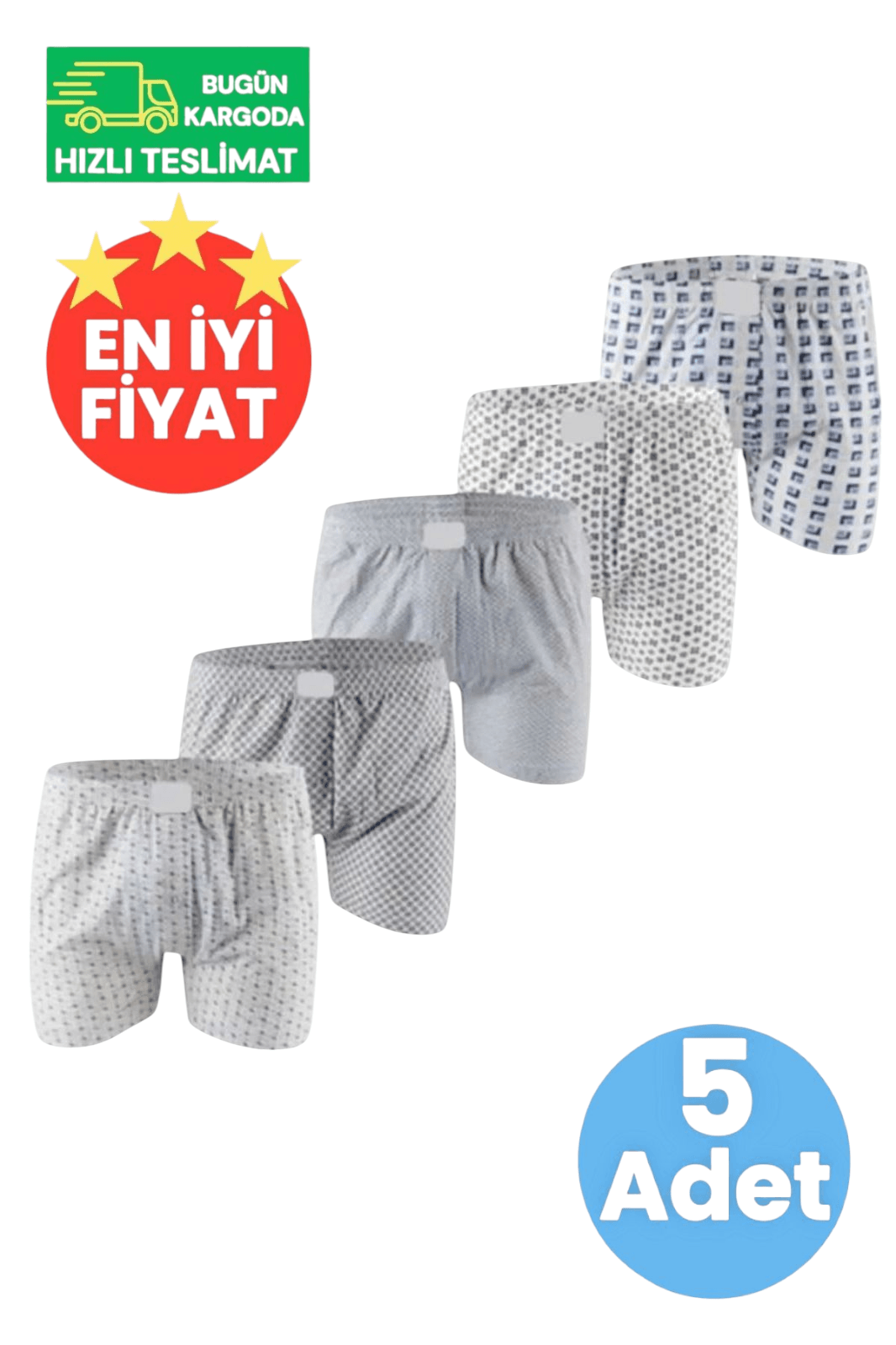 Erkek Pamuklu Dört Mevsim 5'li Emprime Boxer