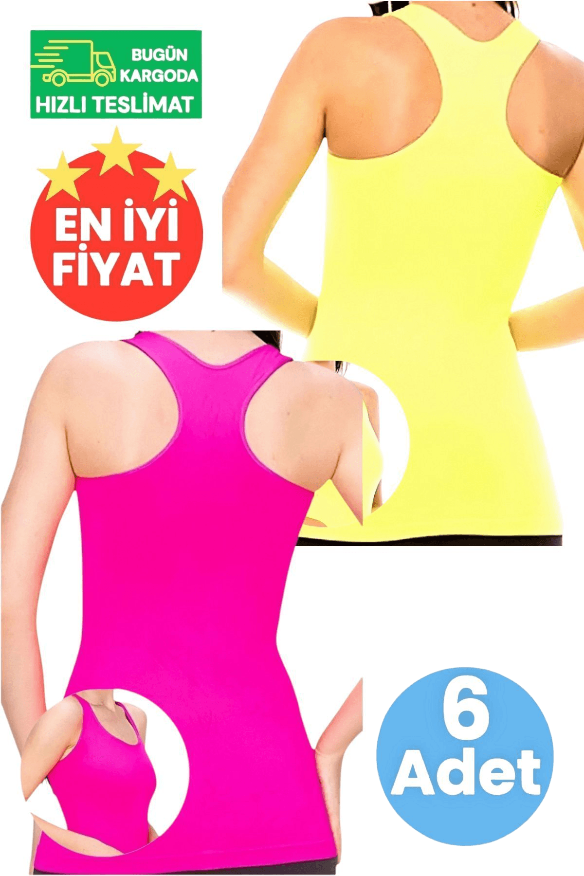 Kadın 3 Neon Sarı ve 3 Neon Fuşya 6'lı Sporcu Atlet Fitness, Pilates , Yoga Atlet 