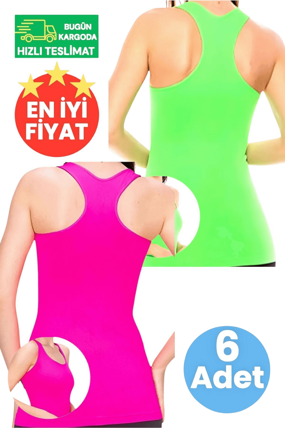 Kadın 3 Neon Yeşil ve 3 Neon Fuşya 6'lı Sporcu Atlet Fitness, Pilates , Yoga Atlet 