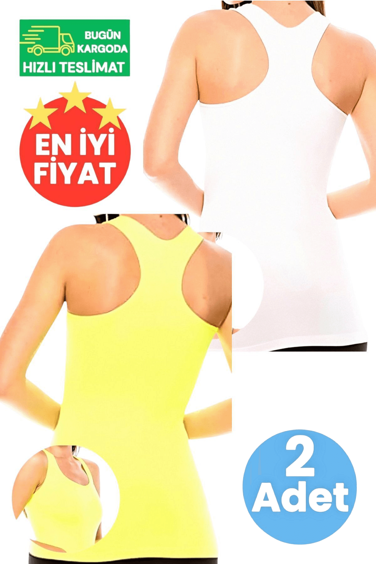 Kadın Beyaz ve Neon Sarı 2'li Sporcu Atlet Fitness, Pilates , Yoga Atlet 