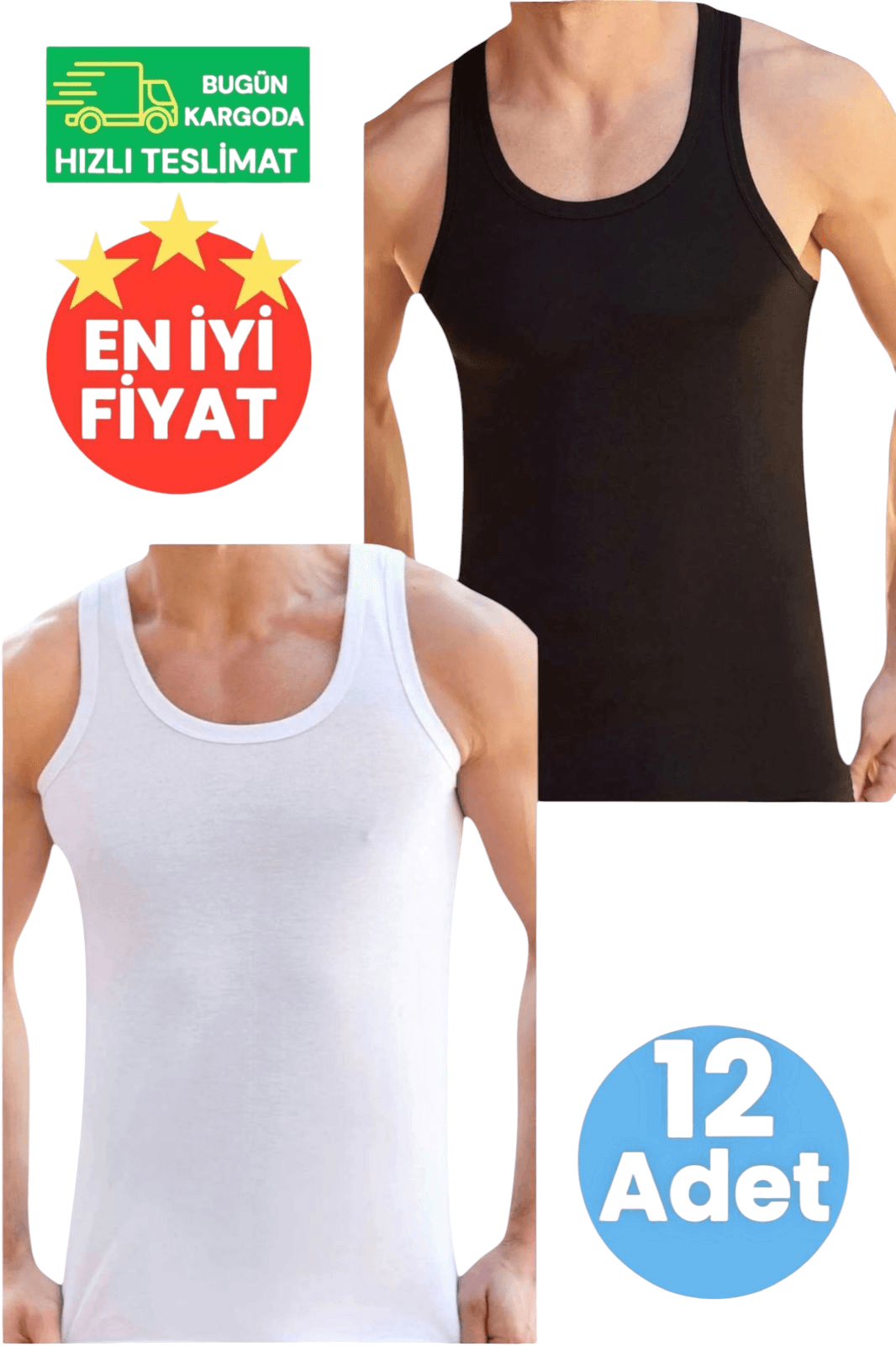 Erkek Pamuklu Dört Mevsim 6 Siyah 6 Beyaz Atlet