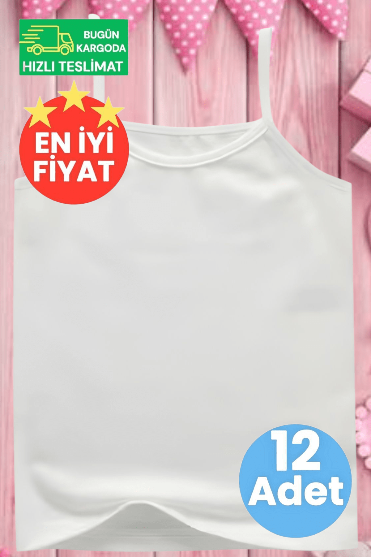 Kız Çocuk Pamuklu Dört Mevsim İp Askılı Beyaz 12'li Atlet