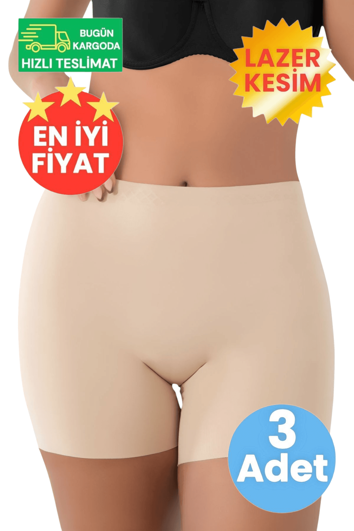 Kadın Lazer Kesim İnceltici ve Toparlayıcı Yüksek Bel Ten Rengi 3'lü Boxer Korse