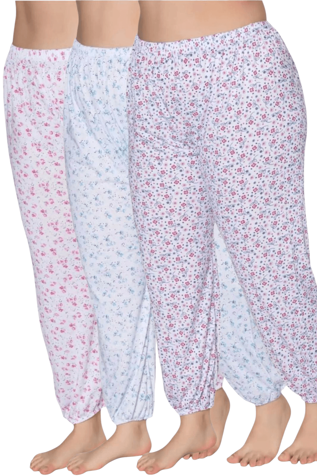 Kadın %100 Pamuklu Desenli Emprime Lastikli Uzun Pijama 6'lı Lastik Paçalı Don 