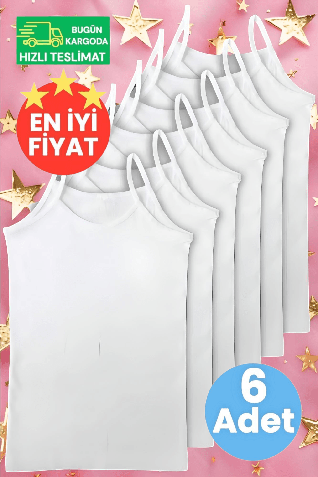Kız Çocuk Pamuklu Dört Mevsim İp Askılı Beyaz 6'lı Atlet
