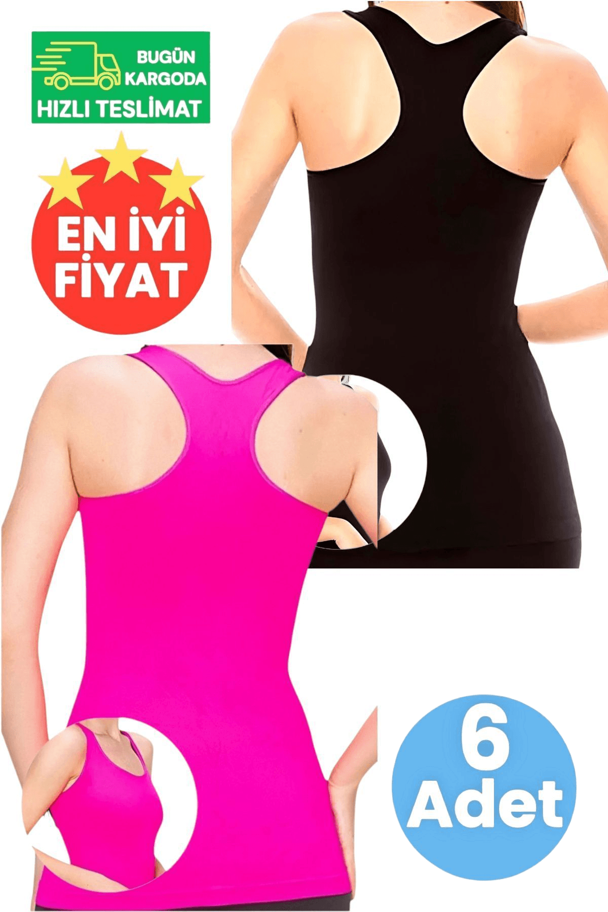 Kadın 3 Siyah ve 3 Neon Fuşya 6'lı Sporcu Atlet Fitness, Pilates , Yoga Atlet 