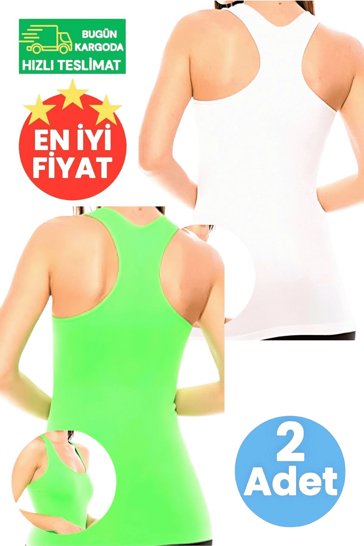 Kadın Beyaz ve Neon Yeşil 2'li Sporcu Atlet Fitness, Pilates , Yoga Atlet 