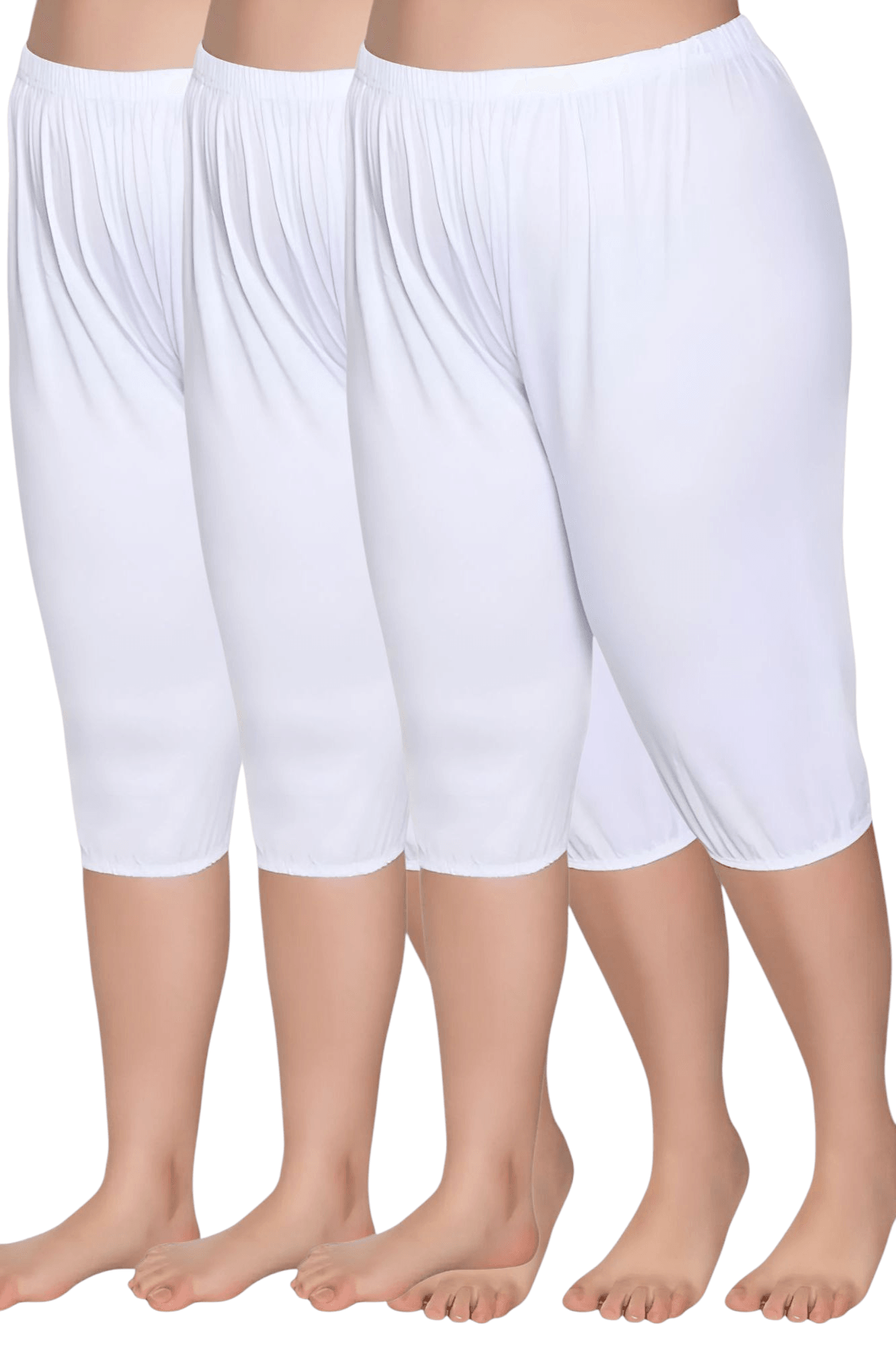 Kadın %100 Pamuklu Lastikli Kısa Pijama Beyaz 3'lü Paçalı Don