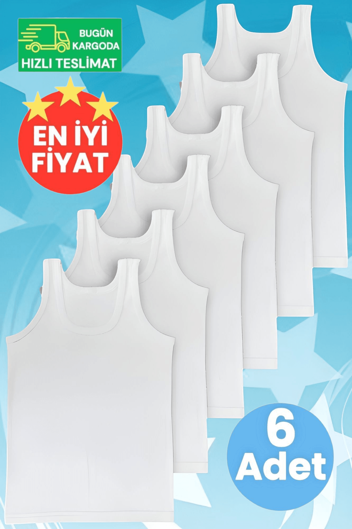 Erkek Çocuk Pamuklu Dört Mevsim Beyaz 6'lı Atlet
