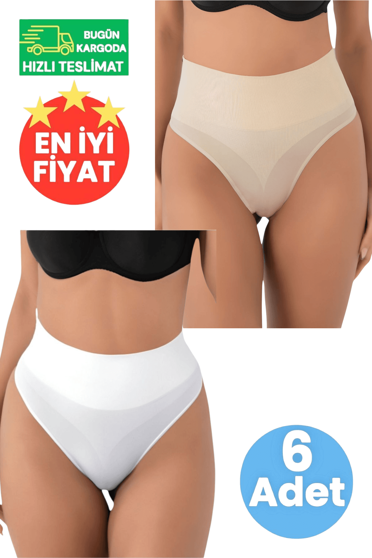 Kadın Dikişsiz Alt Karın Toparlayıcı 3 Beyaz ve 3 Ten Rengi 6'lı String Külot Korse
