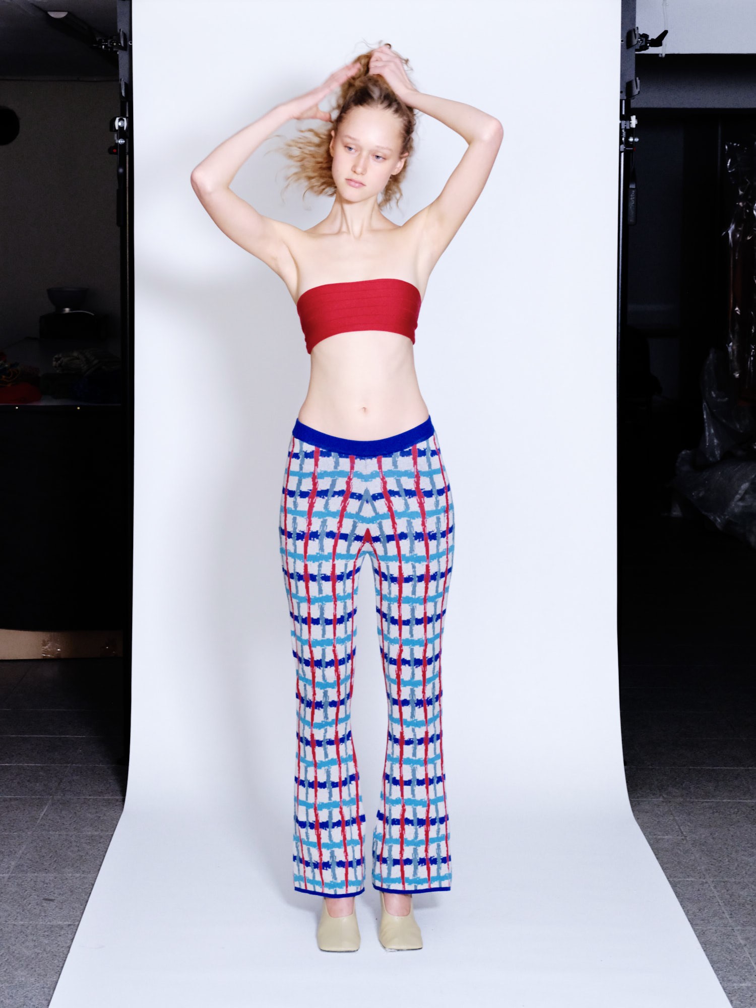 Plaid Flare Triko Pantolon (Sample)