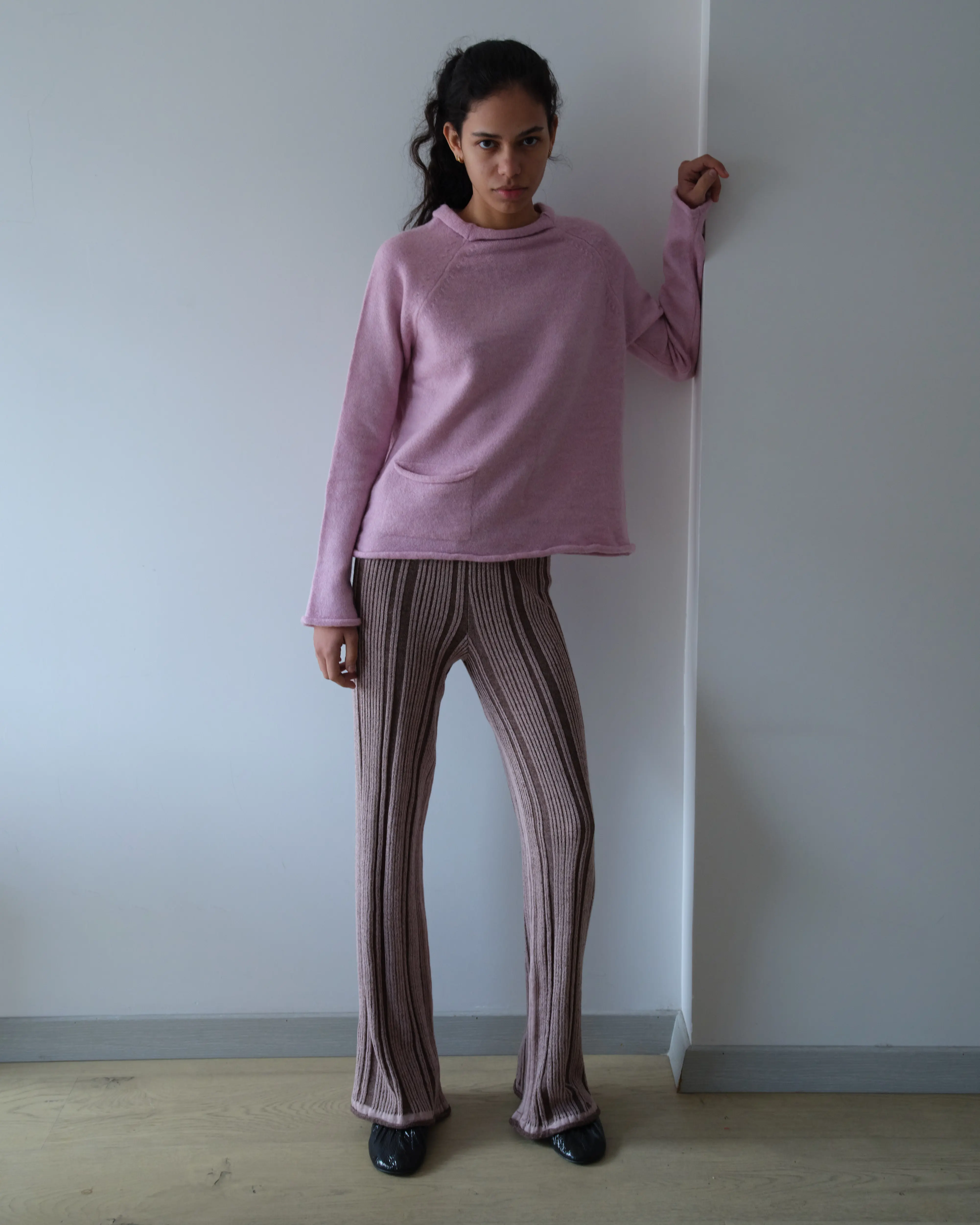 Mauve Stripe Triko Pantolon